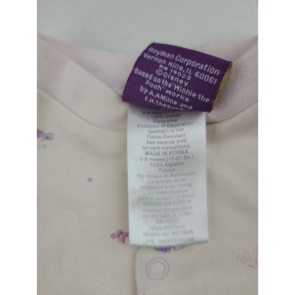 Vintage Baby Disney Winnie The Pooh One Piece Size 6-9 Months Pajama Pink Flower